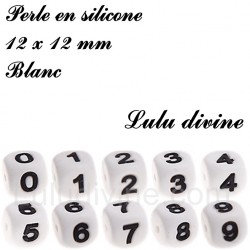 Perle en silicone 12 x 12 mm Blanc Chiffre