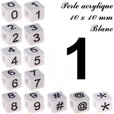 Perle acrylique 10 x 10 mm Blanc Chiffre