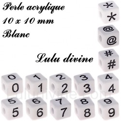 Perle acrylique 10 x 10 mm Blanc Chiffre