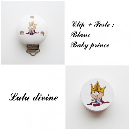 Clip bois + Perle Blanc : Bébé prince