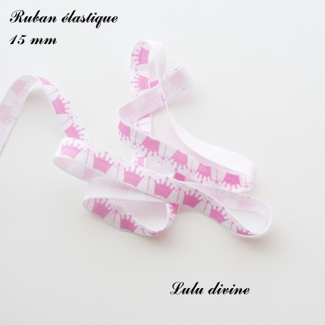 Ruban élastique blanc Baguette Couronne rose de 15 mm