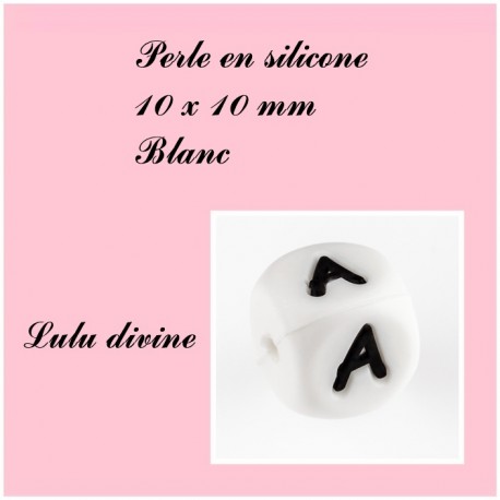 Perle en silicone 10 x 10 mm Blanc Lettre