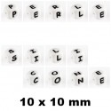 Perle en silicone 10 x 10 mm Blanc Lettre