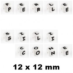 Perle en silicone 12 x 12 mm Blanc Lettre