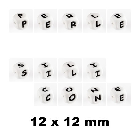 10 perles cubes en silicone 12mm lettre N