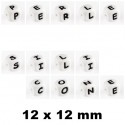 Perle en silicone 12 x 12 mm Blanc Lettre