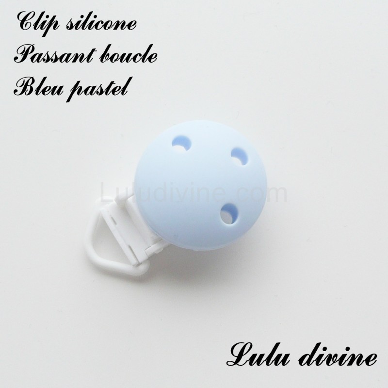 Fleur : Bleu pastel attache tétine Pince // Clip en silicone passant boucle