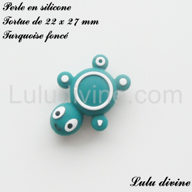 Tortue 22 x 27 mm Perle en silicone Turquoise