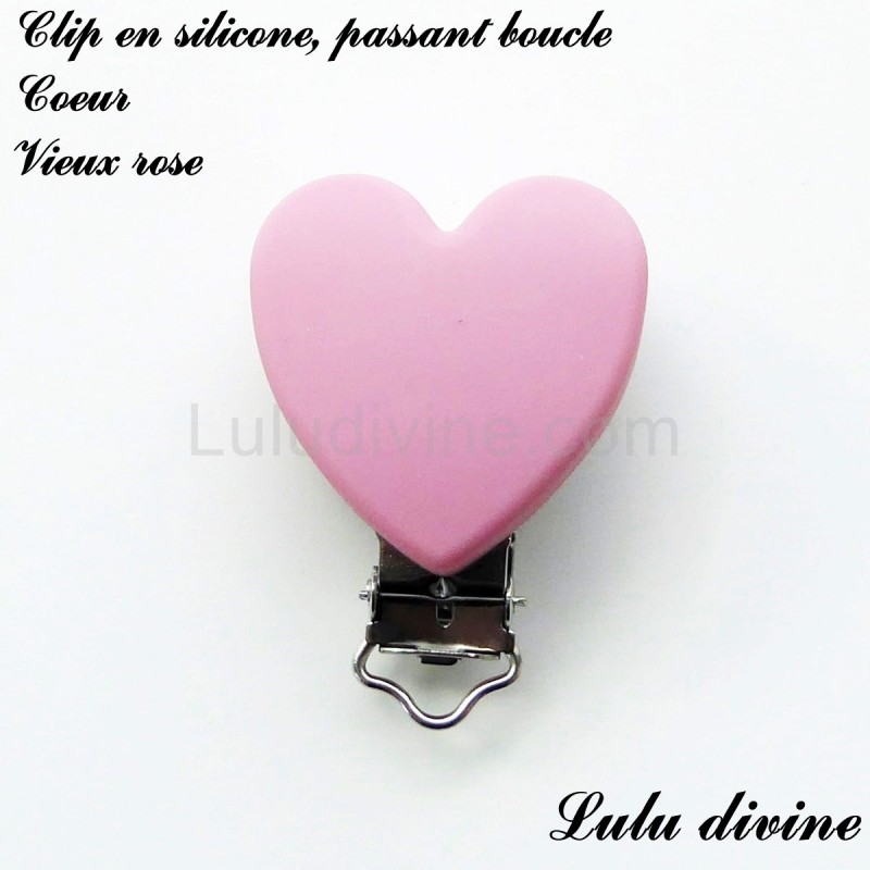 Pince / Clip en silicone, attache tétine, passant, Coeur