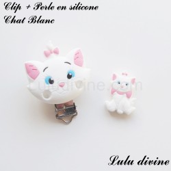 Clip + Perle silicone boucle Chat Blanc