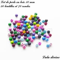 Perle en bois Lentille & Ronde (100 perles)