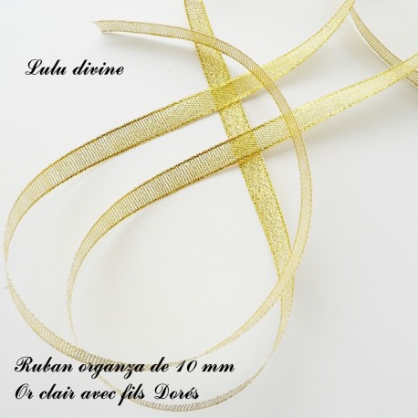 Ruban organza 10 mm Or clair fils Dorés