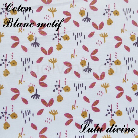 Tissu Coton Blanc motif