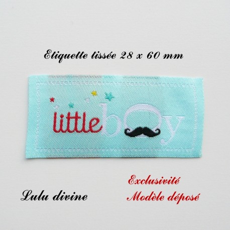 Étiquette tissée : Little boy (bleue Moustache)