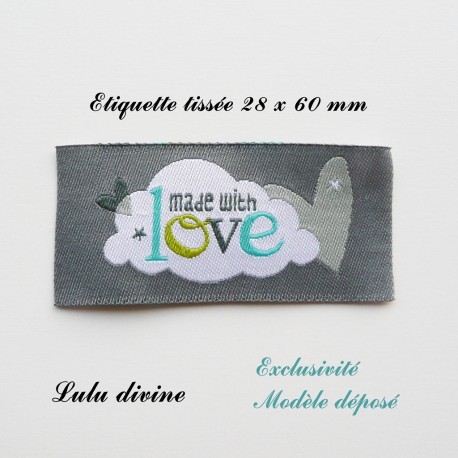 Étiquette tissée : Made with love (grise Nuage) à coudre, idéal pour  personnaliser et customiser vos créations