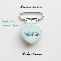 Pince coeur 25 mm : Fait par maman (bleue coeur)