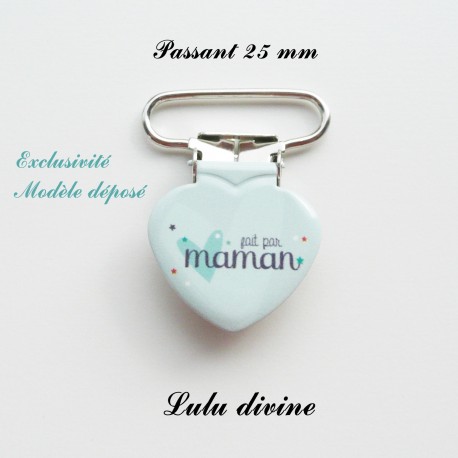 Pince coeur 25 mm : Fait par maman (bleue coeur)