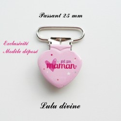 Pince coeur 25 mm : Fait par maman (rose coeur)