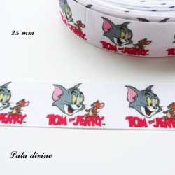Ruban gros grain blanc bord Girafe Sister Girafe de 25 mm vendu au mètre