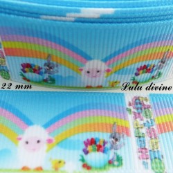 Ruban Happy easter Mouton arc en ciel de 22 mm