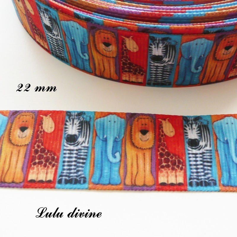 Lion Éléphant Girafe Singe Gâteau Safari Gros-Grain Ruban 1 M x 22 mm largeur 7//8/"