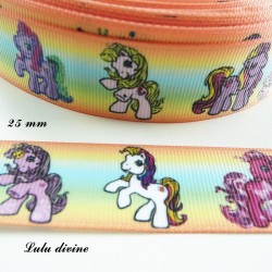 22 mm au mètre RUBAN GROS GRAIN CHEVAUX Mon petit PONEY /& Fleurs BLANC