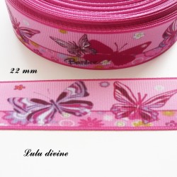 Ruban rose Papillon rose & violet de 22 mm