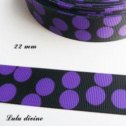 Ruban noir à gros pois violet de 22 mm