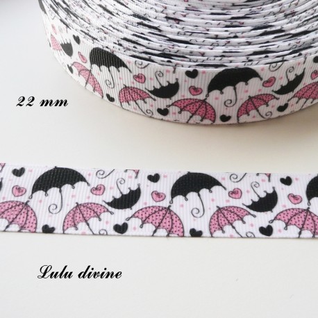 Ruban blanc Parapluie noir et rose de 22 mm