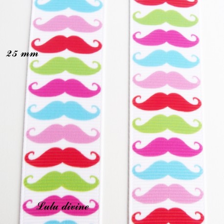 Ruban blanc à moustache multicolore de 25 mm