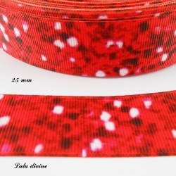 Ruban rouge Taches blanches & noires de 25 mm