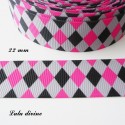 Ruban jacquard noir gris & fuchsia de 22 mm