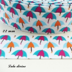 Ruban blanc Parapluie bleu/orange & Turquoise/fuchsia de 22 mm