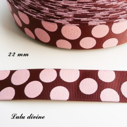 Ruban marron à pois rose pailleté de 22 mm