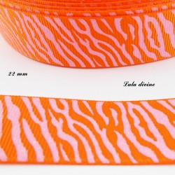 Ruban orange Zébré rose effet brillant de 22 mm