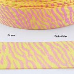 Ruban jaune Zébré rose effet brillant de 22 mm