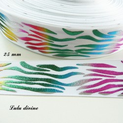 Ruban blanc Zébré multicolore effet brillant de 25 mm