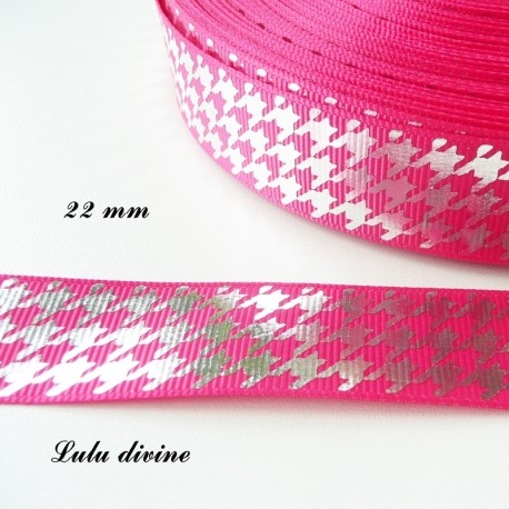 Ruban rose fuchsia Pied de poule effet brillant de 22 mm