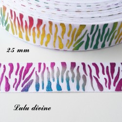 Ruban blanc Zébré multicolore effet brillant dans la largeur de 25 mm