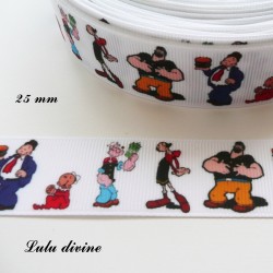 Ruban blanc Popeye & ses amis de 25 mm