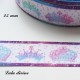 Ruban blanc liseré & Couronnes en dégradé rose bleu violet de 25 mm