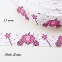 Ruban blanc petites étoiles rose Carrosse & Château rose de 22 mm