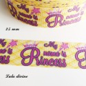 Ruban jaune jacquard My name is Princess de 25 mm