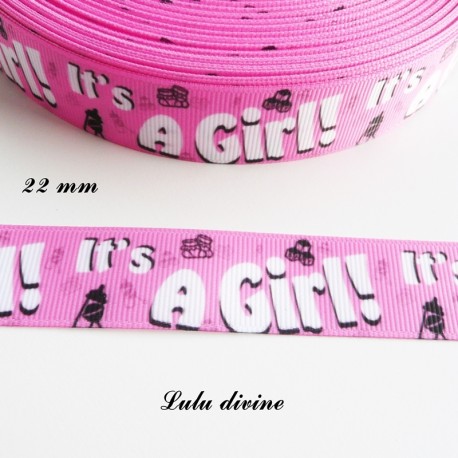 Ruban gros grain rose It's a girl (C'est une fille) de 22 mm