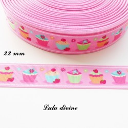 Ruban gros grain rose liseré blanc Gâteau Cupcake de 22 mm