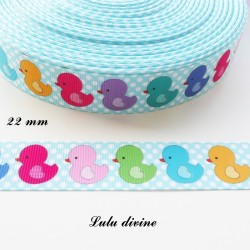 Ruban gros grain bleu à pois blanc Canard multicolore de 22 mm