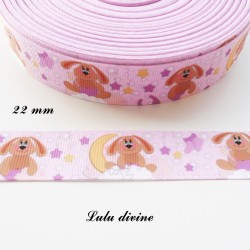 Ruban gros grain rose petite étoile Lune Nuage Chien de 22 mm