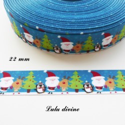 Ruban fond paysage Père noël Renne Sapin Pingouin de 22 mm