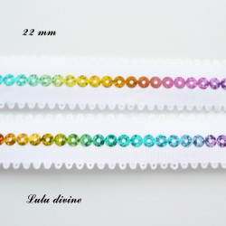 Ruban blanc bord dentelé ligne paillette ronde multicolore de 22 mm