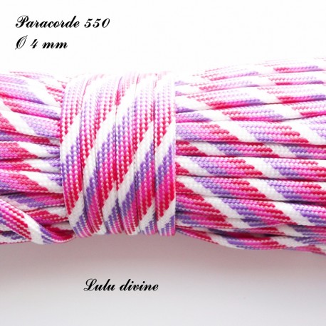 Paracorde 4 mm : Blanc Violet Rose Rouge